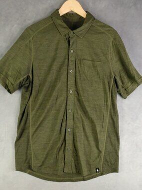 Smartwool Shirt Mens Medium Green Button Up Merino Wool Merinosport 150